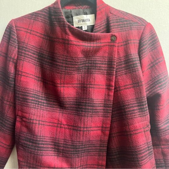 BB Dakota plaid wrap asymmetrical wool blend jacket Sz S - Picture 6 of 12